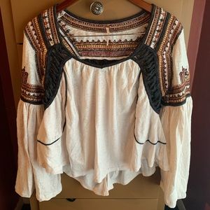 Free People bell sleeve embroidered top